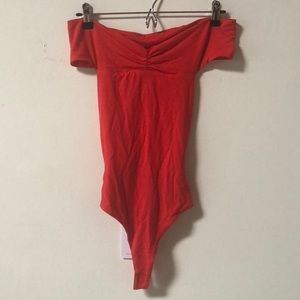 Red off the shoulder bodysuit